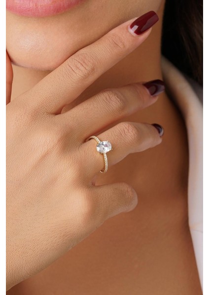 14 Ayar Altın Oval Baget Taşlı Yüzük fiyatları