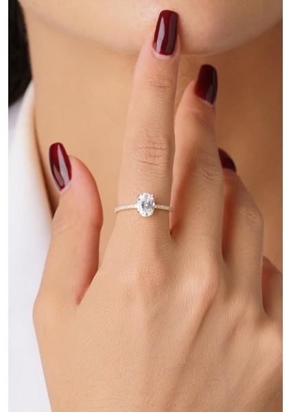 14 Ayar Altın Oval Baget Taşlı Yüzük modelleri