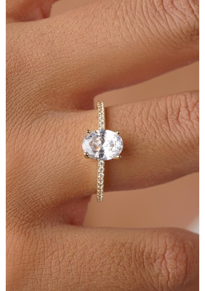 14 Ayar Altın Oval Baget Taşlı Yüzük fırsatları