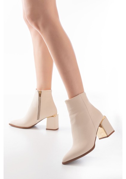 DNZ-410 Bej Fermuarlı Topuklu Kadın Günlük Bot fiyatları