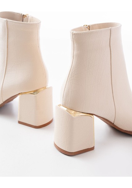 DNZ-410 Bej Fermuarlı Topuklu Kadın Günlük Bot modelleri