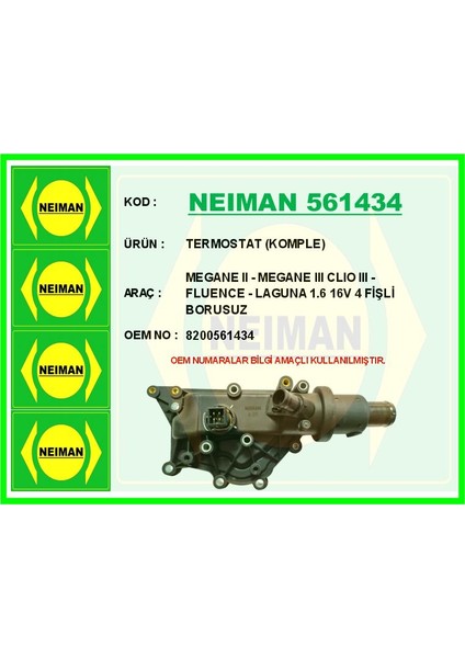 Termostat Komple Megane Iı - Megane Iıı Clıo Iıı - Fluence - Laguna 1.6 16V 4 Fişli Borusuz