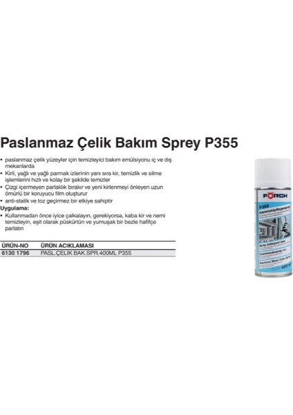Paslanmaz Çelik Ankastre Temizleme Bakım Spreyi P355 400 ml fırsatları