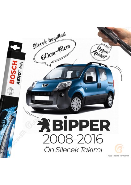 Bosch Aerotwin Muz Silecek Takımı Peugeot Bipper 2008-2017 ile Uyumlu