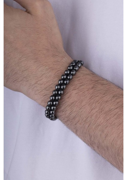 Çift Sıra Yuvarlak Kesim Hematit Taşlı Doğal Taş Bileklik fiyatları