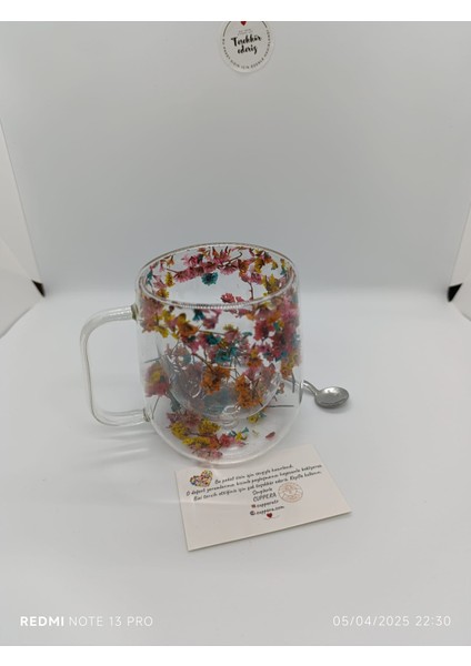 Isıya Dayanıklı Çift Cidarlı Kurutulmuş Canlı Çiçekli Kupa +Bir Paket Islak Mendil fiyatları