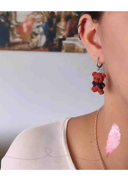 Bear With Black Jacket El Yapımı Sevimli Minimal Ayıcık Küpe fiyatları