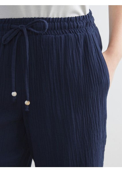 Yeni Sezon Beli Lastikli Dokulu Müslin Kadın Pantolon modelleri