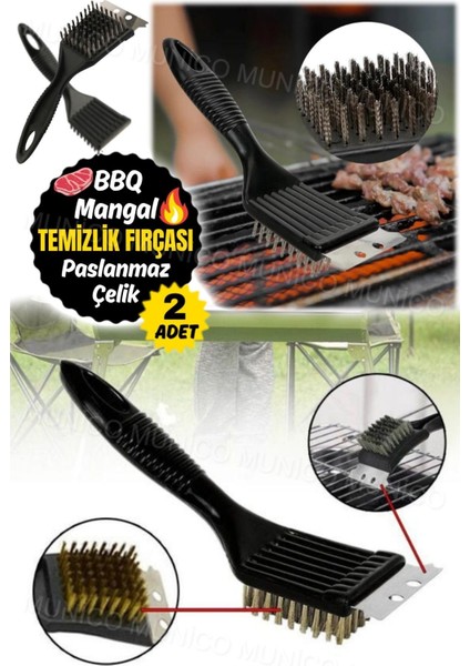2 Adet Çelik Tel Barbekü Temizlik Fırçası, Yüksek Sıcaklık ve Sert Kıllarla Sağlam Kullanım