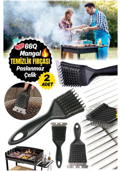 2 Adet Çelik Tel Barbekü Temizlik Fırçası, Yüksek Sıcaklık ve Sert Kıllarla Sağlam Kullanım modelleri