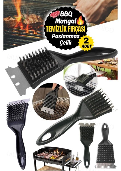 2 Adet Çelik Tel Barbekü Temizlik Fırçası, Yüksek Sıcaklık ve Sert Kıllarla Sağlam Kullanım