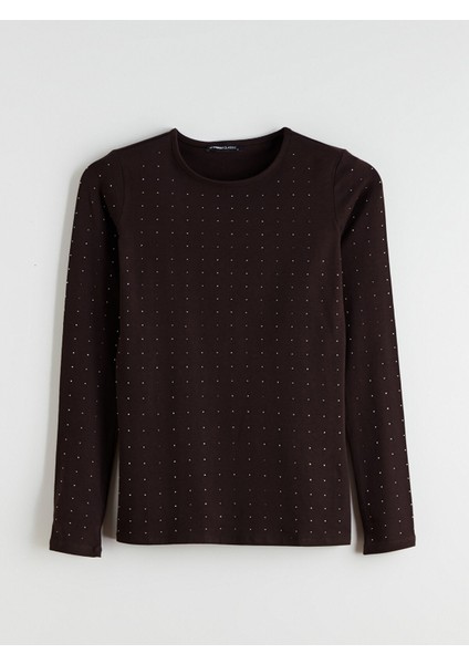 Yeni Sezon Bisiklet Yaka Taşlı Kadın Tişört