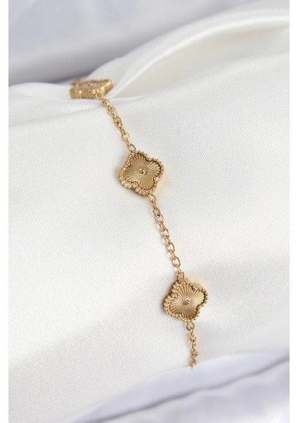 316L Çelik Gold Renk Yonca Kadın Bileklik