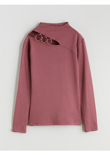 Yeni Sezon Dik Yaka Pencere Detaylı Kadın Tişört