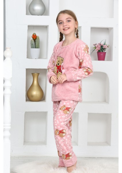 Kız Çocuk Welsoft Kumaş-Göz Bantlı Ayıcık Baskılı Pijama Takımı 12293 modelleri