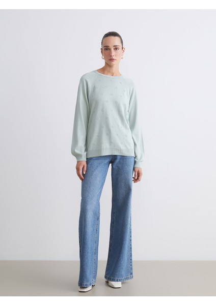 Yeni Sezon Bisiklet Yaka Çiçekli Kadın Triko Kazak modelleri