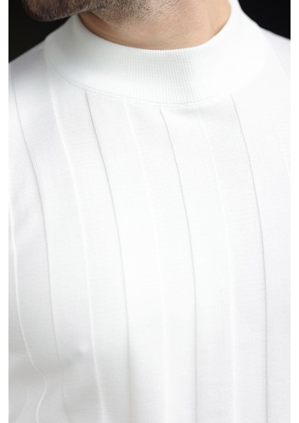 Beyaz Yarım Balıkçı Erkek Triko Kazak E7423 modelleri