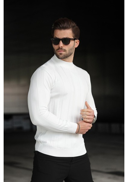 Beyaz Yarım Balıkçı Erkek Triko Kazak E7423 fırsatları