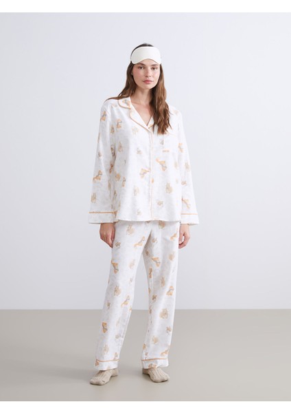Yeni Sezon Gömlek Yaka Desenli Kadın Pijama Takımı