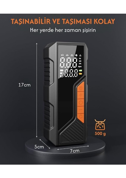 Enshal Dijital Göstergeli LED Işıklı Taşınabilir 4500MAH Araç Lastik Şişirme Hava Kompresörü