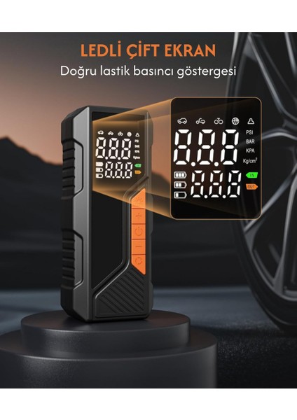 Enshal Dijital Göstergeli LED Işıklı Taşınabilir 4500MAH Araç Lastik Şişirme Hava Kompresörü fiyatları