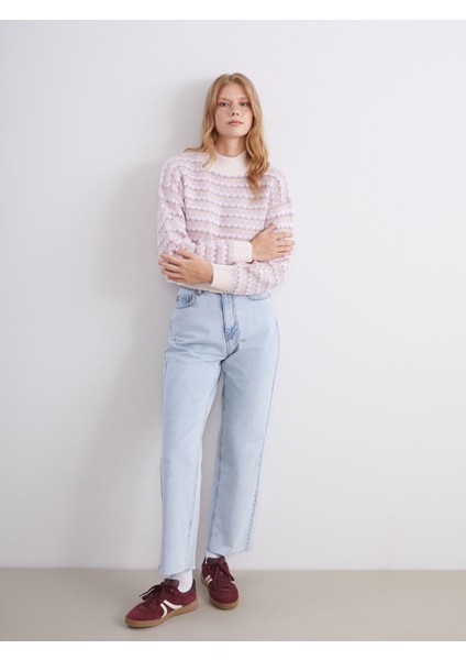 Yeni Sezon Dik Yaka Desenli Crop Kadın Triko Kazak fiyatları