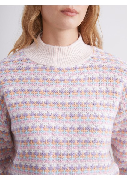 Yeni Sezon Dik Yaka Desenli Crop Kadın Triko Kazak modelleri