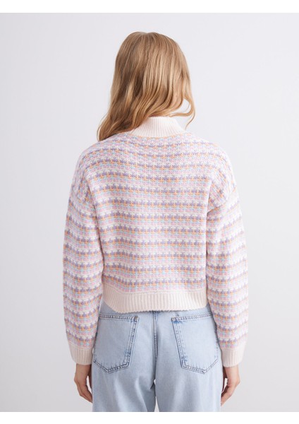 Yeni Sezon Dik Yaka Desenli Crop Kadın Triko Kazak fırsatları