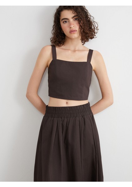 Yeni Sezon Kare Yaka Askılı Crop