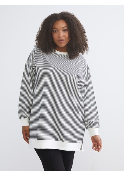 Yeni Sezon Büyük Beden Bisiklet Yaka Çizgili Kadın Sweatshirt Tunik fiyatları