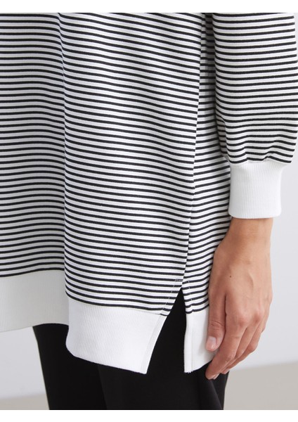 Yeni Sezon Büyük Beden Bisiklet Yaka Çizgili Kadın Sweatshirt Tunik indirimleri