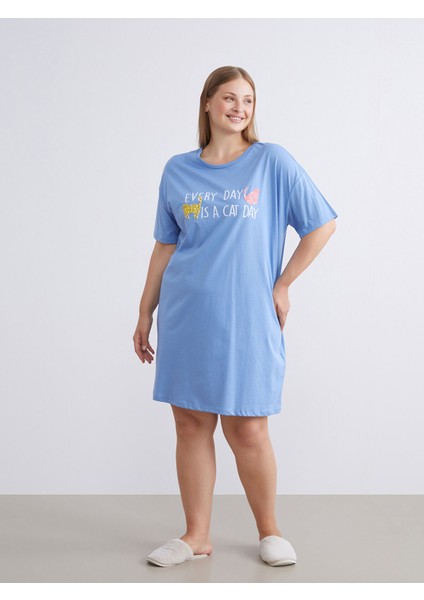 Yeni Sezon Bisiklet Yaka Baskılı Kadın Gecelik fiyatları