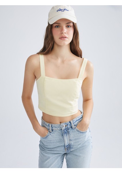 Yeni Sezon Kare Yaka Askılı Crop