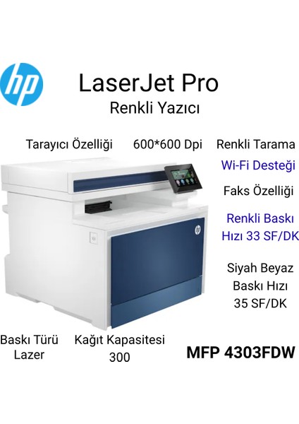 5HH67A 4303FDW Color Laserjet Pro Çok Fonksiyonlu Renkli Yazıcı