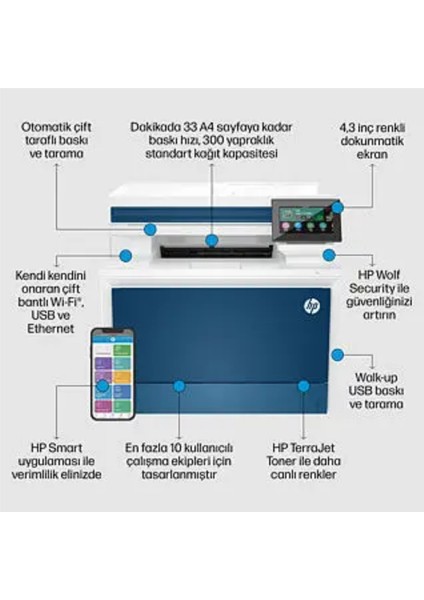 5HH67A 4303FDW Color Laserjet Pro Çok Fonksiyonlu Renkli Yazıcı