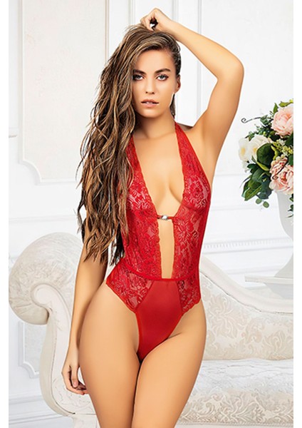 Msa-Shop Kırmızı Taşlı Bodysuit - 888 - Beden S