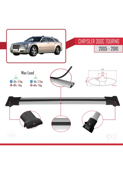 Chrysler 300C Touring 2005-2010 Arası ile Uyumlu Fly Model Ara Atkı Tavan Barı Gri 2 Adet fırsatları