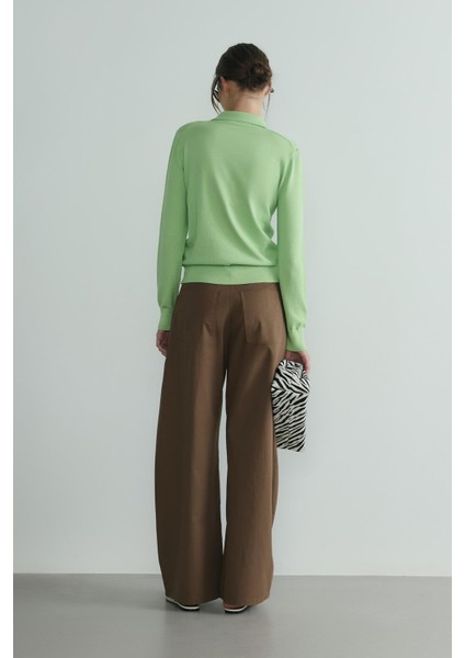 Kahverengi Caby Geniş Paça Pantolon modelleri