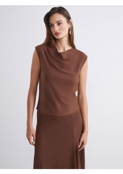 Yeni Sezon Dökümlü Yaka Dokulu Bluz