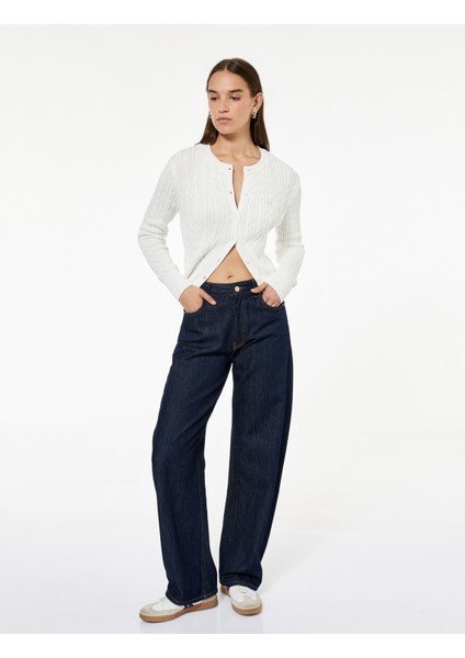 Pamuklu Saç Örgüsü Dokulu Düğmeli Bisiklet Yaka Slim Fit Fiyonklu Hırka fiyatları