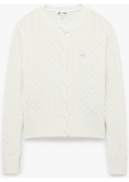 Pamuklu Saç Örgüsü Dokulu Düğmeli Bisiklet Yaka Slim Fit Fiyonklu Hırka modelleri