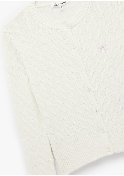 Pamuklu Saç Örgüsü Dokulu Düğmeli Bisiklet Yaka Slim Fit Fiyonklu Hırka indirimleri