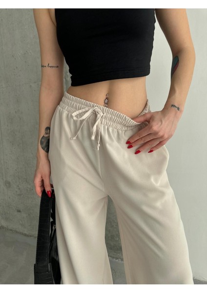 Linda Kumaş Siyah Keten Karışımlı Bol Kesim Pantolon Beli Lastikli Beli Bağcıklı modelleri