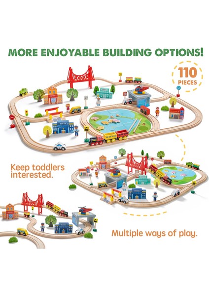 110 Parça Ahşap Tren Seti | Çocuklar Için Eğitici Oyuncak Tren, Manyetik Balık Tutma ve Puzzle Özellikli, 3-8 Yaş fırsatları
