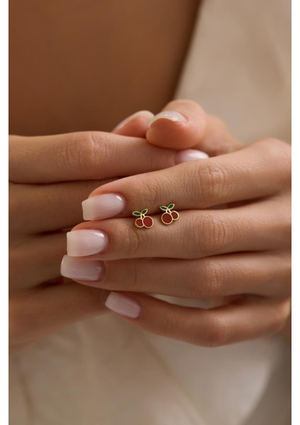 925 Ayar Gümüş Gold Kaplama Minik Kiraz Küpe fiyatları