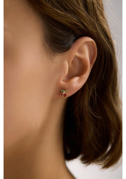 925 Ayar Gümüş Gold Kaplama Minik Kiraz Küpe modelleri