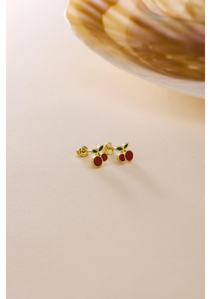 925 Ayar Gümüş Gold Kaplama Minik Kiraz Küpe fırsatları