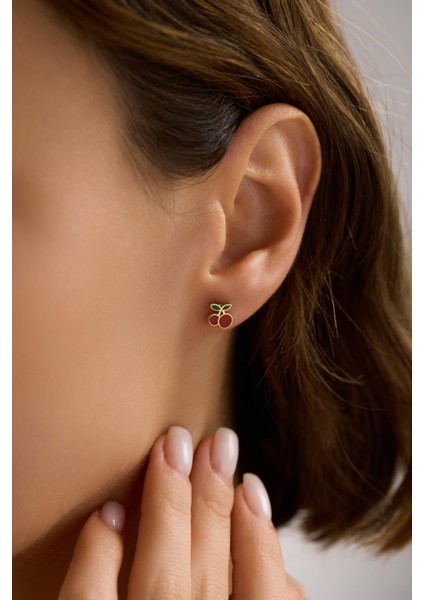 925 Ayar Gümüş Gold Kaplama Minik Kiraz Küpe indirimleri