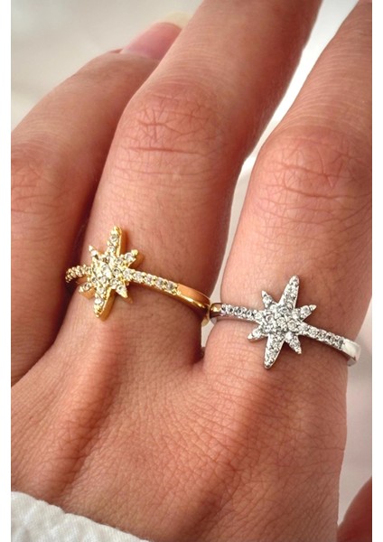 Yeni Sezon Yarım Tur Zirkon Taşlı Kutup Yıldızı Tasarım Ayarlanabilir Kadın Yüzük indirimleri