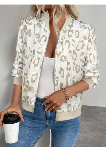 Kadın Leopar Desen Fermuarlı Modal Kumaş Ceket fiyatları